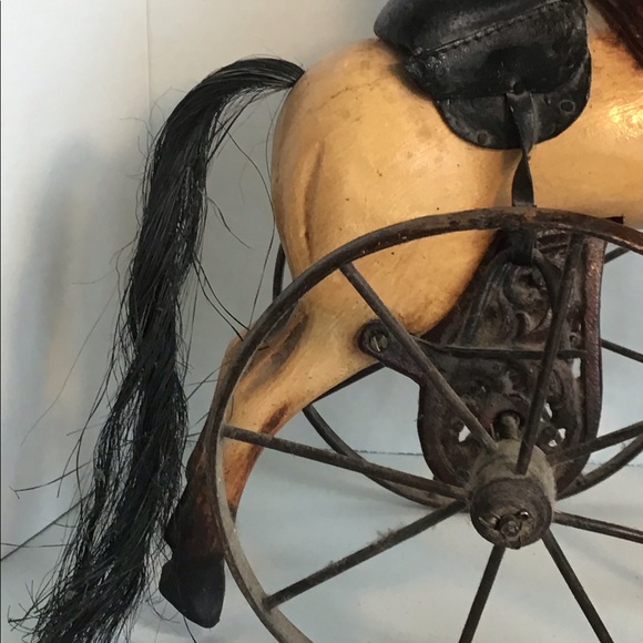 Rare Vintage Victorian 17x15in Wood & Cast iron Horse Children’s toy - Picture 6 of 10